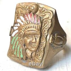 Rare 40s 50s Vintage Mexican Biker Aztec Chief Owl Ring Mixed Metal Mexico Mens