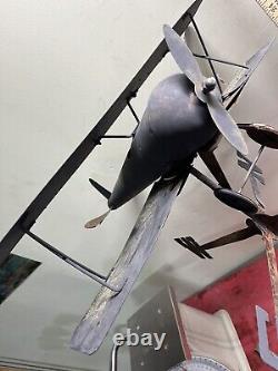 Rare Antique Vintage Metal Bi Plane Weathervane Airplane