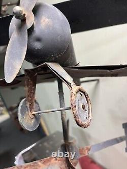 Rare Antique Vintage Metal Bi Plane Weathervane Airplane