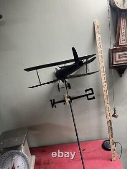 Rare Antique Vintage Metal Bi Plane Weathervane Airplane