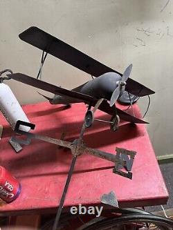 Rare Antique Vintage Metal Bi Plane Weathervane Airplane