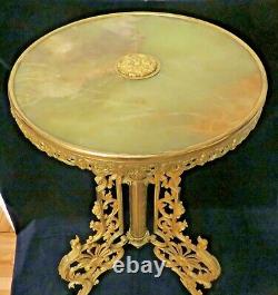 Rare Brass Table Onyx Top height 30 inc, diameter 16 inc