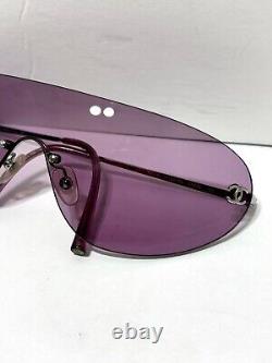 Rare Chanel Vintage Purple Rimless Shield Sunglasses, With Case
