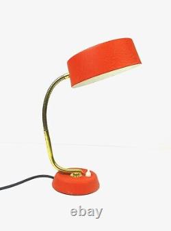 Rare Fire Red Metal & Brass MID Century Vintage Desk Lamp By Cosack Germany 1950