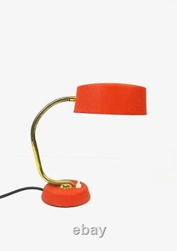 Rare Fire Red Metal & Brass MID Century Vintage Desk Lamp By Cosack Germany 1950