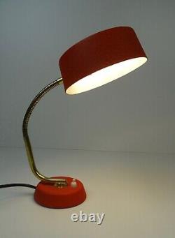 Rare Fire Red Metal & Brass MID Century Vintage Desk Lamp By Cosack Germany 1950