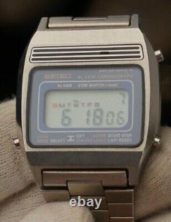Rare Seiko a639-5000 LCD Alarm Chronograph Quartz Vintage Watch 33m blue metal