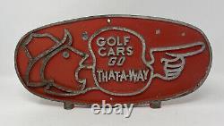 Rare VINTAGE Metal Painted Die-Cast Golf Sign 13x7 Golf Cars Go That-A-Way