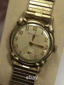 Rare Vintage 1950's Estate 1952 Bulova Windsor L2 10BT Gold Tone Watch Flex Band