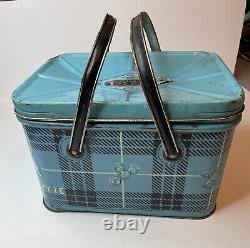 Rare Vintage 1950s Nesco Portable Cooler Blue Coolryte Metal Picnic Basket MCM