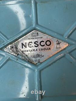 Rare Vintage 1950s Nesco Portable Cooler Blue Coolryte Metal Picnic Basket MCM