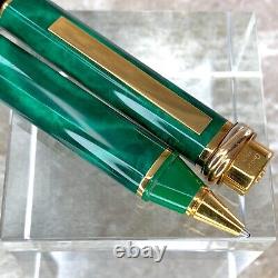 Rare Vintage Cartier Ballpoint Pen Vendome Trinity Green Malachite Lacquer withBox