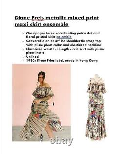 Rare Vintage Diane Freis Metallic Lame Mixed Print Maxi Skirt Ensemble