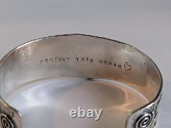 Rare Vintage Lucinda Moran Cuff Bracelet 22mm Wide Sterling PROTECT THIS WOMAN