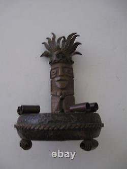 Rare Vintage Metal Hammered Copper Colored Tiki Ashtray