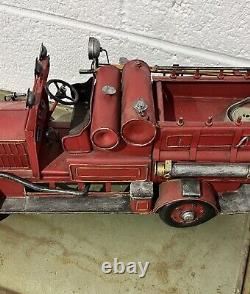 Rare Vintage Metal Tin Fire Truck Old Red Rare Collectible Truck 19 Red Truck