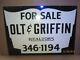 Rare Vintage Olt & Griffin Realtors For Sale Advertising Metal Sign Original