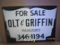 Rare Vintage Olt & Griffin Realtors For Sale Advertising Metal Sign Original