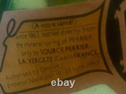 Rare/Vintage Perrier Metal Carrier & 5 6.5 Fl Oz Sealed Pry Off Cap Bottles