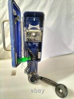 Rare Vintage Telephone Roadside Emergency Blue Phone Metal Housing Pole Mount