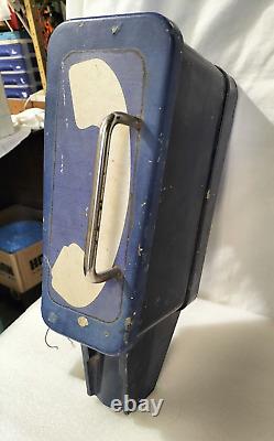 Rare Vintage Telephone Roadside Emergency Blue Phone Metal Housing Pole Mount