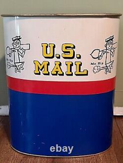 Rare Vintage c. 1960's Mr. Zip U. S. Mail Metal Trash Can