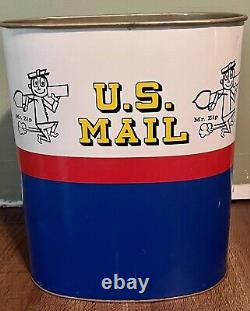 Rare Vintage c. 1960's Mr. Zip U. S. Mail Metal Trash Can