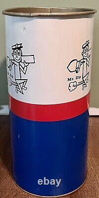 Rare Vintage c. 1960's Mr. Zip U. S. Mail Metal Trash Can