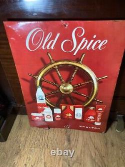 Rare Vintage paper and metal Old Spice advertising sign needs restoration