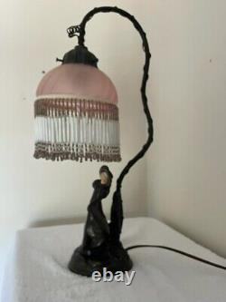 Rare! Vintage signed, Emile Bruchon Art Nouveau Style Metal Lamp- Beautiful EUC