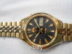 Rare Vtg Gold Plated 46943 Orient Tristar Day&date Mens Automatic Wristwatch