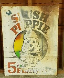 SLUSH PUPPIE 5 Fruit Flavors ORIGINAL VINTAGE DS Metal SIGN RARE RAINBOW