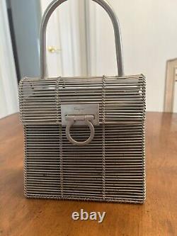 Salvatore Ferragamo Gancini Handbag Purse Silver Metal Cage Vintage RARE