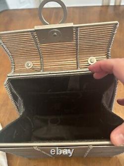 Salvatore Ferragamo Gancini Handbag Purse Silver Metal Cage Vintage RARE