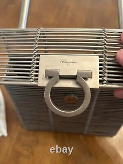 Salvatore Ferragamo Gancini Handbag Purse Silver Metal Cage Vintage RARE