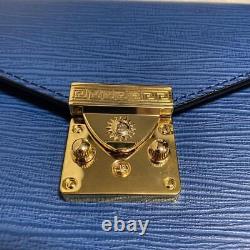 VERSACE Clutch Bag Vintage Rare Sunburst Metal Fittings Gold Blue from japan