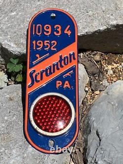 VINTAGE 1952 SCRANTON PA. METAL LICENSE PLATE TAG TOPPER (6.5x 2) RARE, NICE