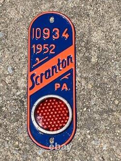 VINTAGE 1952 SCRANTON PA. METAL LICENSE PLATE TAG TOPPER (6.5x 2) RARE, NICE