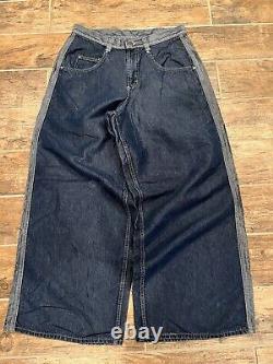 VINTAGE 1990s LEE PIPES WIDE LEG LOGO 32x32 STRIPED BAGGY Blue Metallic RARE