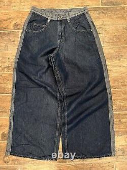 VINTAGE 1990s LEE PIPES WIDE LEG LOGO 32x32 STRIPED BAGGY Blue Metallic RARE