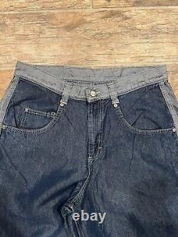 VINTAGE 1990s LEE PIPES WIDE LEG LOGO 32x32 STRIPED BAGGY Blue Metallic RARE