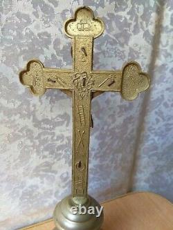 VINTAGE OLD RARE Antique Cross Reliquary METAL Crucifix Sculpture