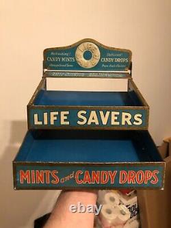 VINTAGE RARE CRISP c. 1920 GRAPHIC LIFESAVERS & CANDY DROPS METAL DISPENSER