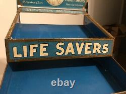 VINTAGE RARE CRISP c. 1920 GRAPHIC LIFESAVERS & CANDY DROPS METAL DISPENSER