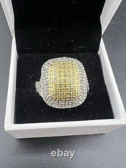 VINTAGE RARE UNIQUE Sterling Silver STS 925 Gold Tone Pave Diamond Ring Sz 10.5