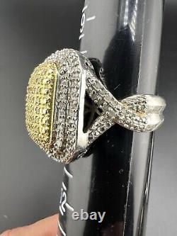 VINTAGE RARE UNIQUE Sterling Silver STS 925 Gold Tone Pave Diamond Ring Sz 10.5