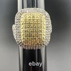 VINTAGE RARE UNIQUE Sterling Silver STS 925 Gold Tone Pave Diamond Ring Sz 10.5