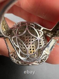 VINTAGE RARE UNIQUE Sterling Silver STS 925 Gold Tone Pave Diamond Ring Sz 10.5