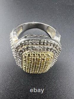 VINTAGE RARE UNIQUE Sterling Silver STS 925 Gold Tone Pave Diamond Ring Sz 10.5
