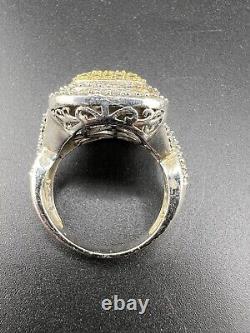 VINTAGE RARE UNIQUE Sterling Silver STS 925 Gold Tone Pave Diamond Ring Sz 10.5